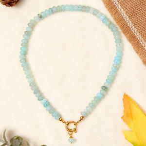 Collar de piedras preciosas naturales de Aguamarina con cuentas hechas a mano de acero inoxidable playa de verano - Product Image 4