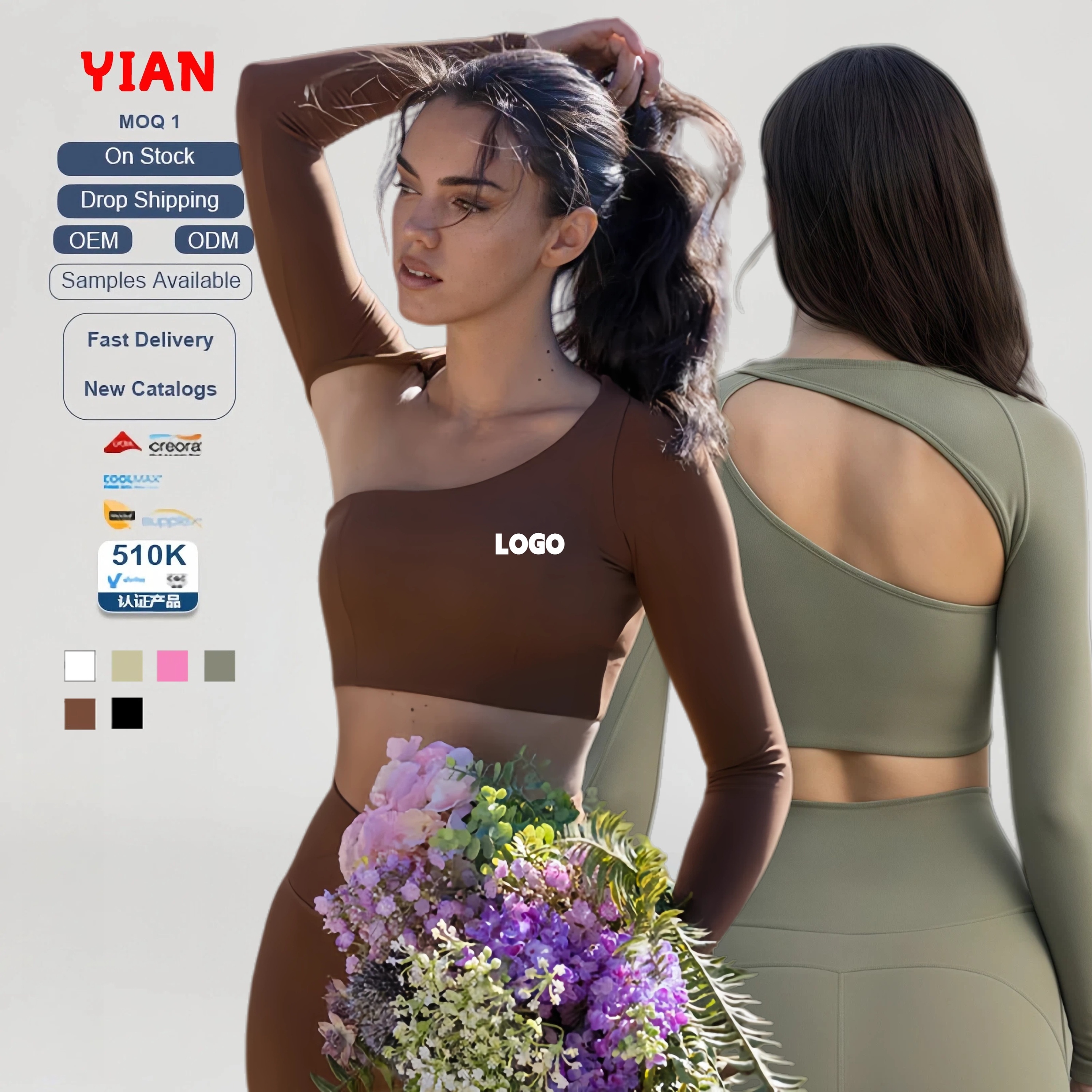 New Style Solid Irregular Collar Top with Bra Pad Long Sleeves Sports Gym Fitness High-intensity Yoga Top Breathable Halter Vest