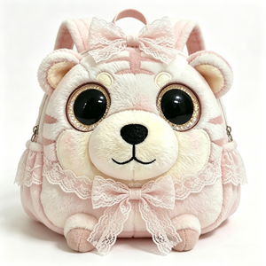 Porte-clés en peluche mini tigre personnalisé, rayé rose et blanc, avec paillettes, grands yeux, charme doux et moelleux, Halloween, unisexe, rembourré en coton PP - Product Image 5