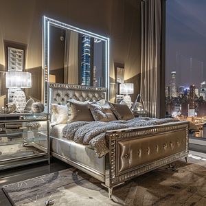 Современная роскошная мебель для спальни, кровать размера «Queen/King-Size», Блестящий Алмазный зеркальный каркас кровати для домашнего отеля - Product Image 4