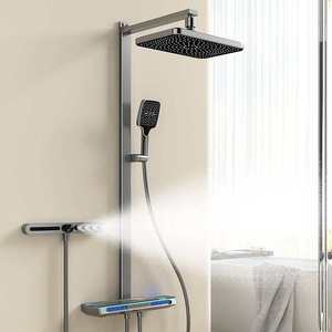 Sistema de Ducha Moderno de Pared con Monomando Termostático, Barra Deslizante y Rociador de Lluvia para Apartamento - Product Image 2