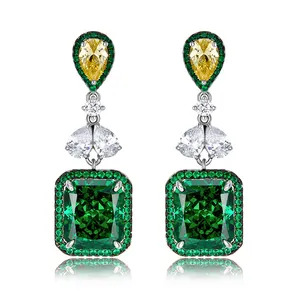 Fashion Jewelry Emerald Cutting Drop Earrings Women 925 Silver Cubic Zirconia Earrings