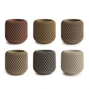 Portavelas de Cerámica Blanco Mate con Patrón Geométrico de Rejilla - Product Image 2