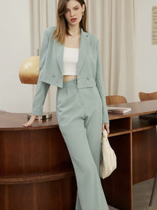 Nuevos pantalones <span class=keywords><strong>de</strong></span> <span class=keywords><strong>vestir</strong></span> <span class=keywords><strong>de</strong></span> pierna ancha <span class=keywords><strong>de</strong></span> negocios, pantalones elegantes <span class=keywords><strong>de</strong></span> cintura alta para mujer, pantalones divididos elegantes, pantalones largos verdes guisantes - Product Image 5