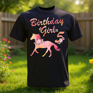 Camiseta de cumpleaños número 5 para niñas de 5 años con diseño floral de caballo, para amantes de los caballos - Product Image 3
