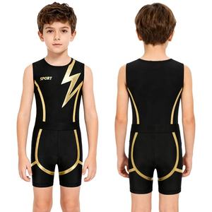 Tenue de gymnastique métallique pour garçons de 6 à 14 ans, justaucorps avec short, pour entraînements et compétitions, fabricants de vêtements sur mesure - Product Image 2