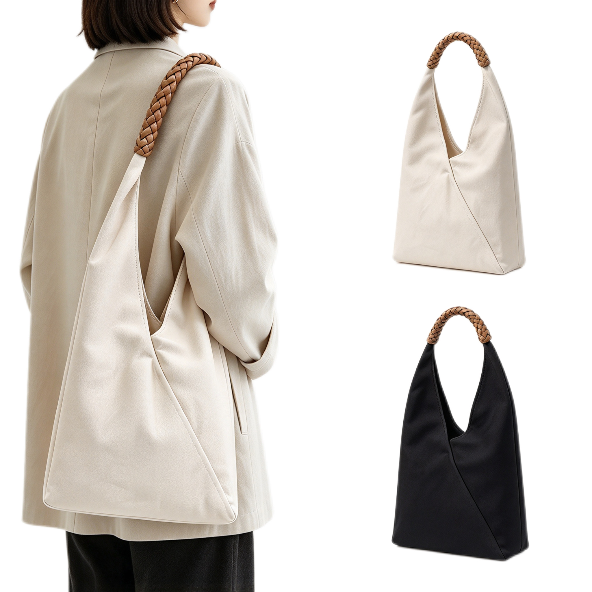 Solid Color Canvas Single Hobo Shoulder Bag with Exquisite