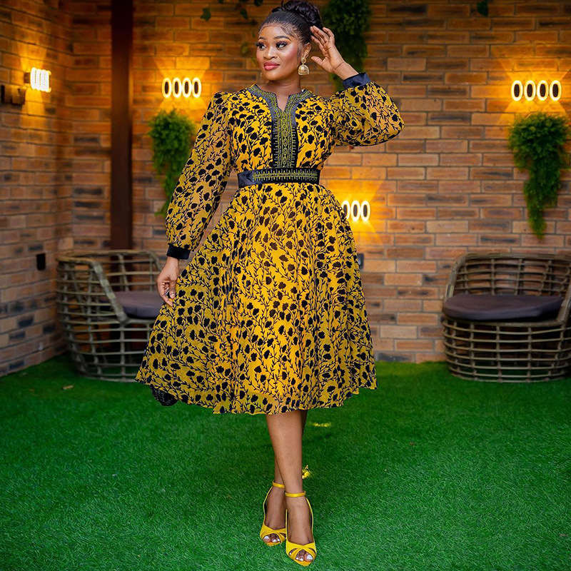 Fashion African Dress Lace Design Printing Long Sleeve Elegant Dress Plus  Size Lady Dress| Alibaba.com