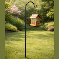 Poteau d'alimentation pour oiseaux en métal thermolaqué avec crochets de berger, 76 pouces, double crochets et base à 5 branches pour décoration extérieure