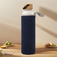 Bouteille d'eau personnalisée en verre à haute teneur en borosilicate de 34oz avec couvercle en bambou naturel Récipient à café en céramique portable avec marqueur de temps