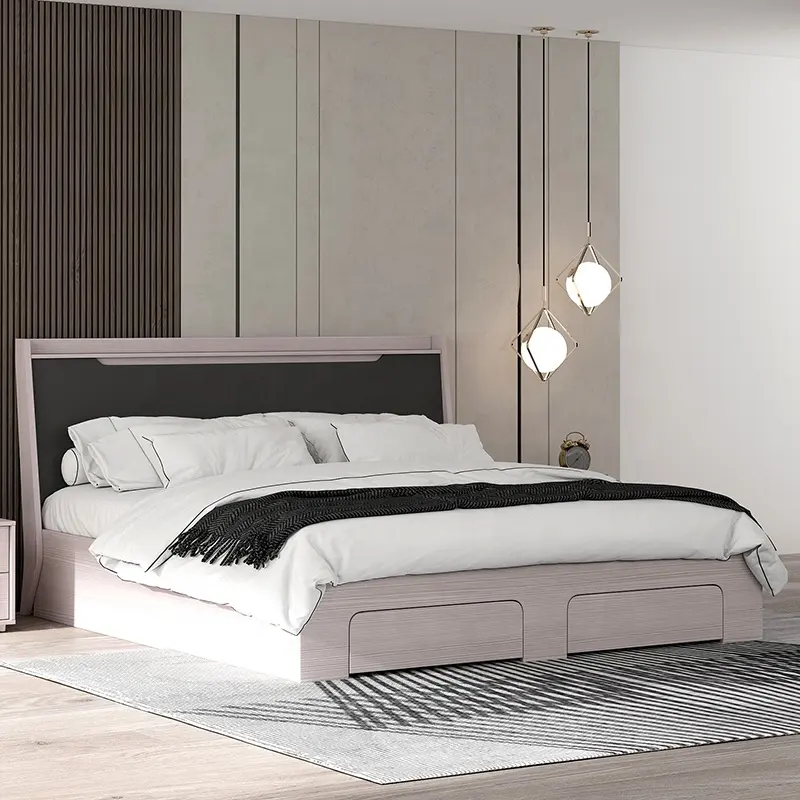 NOVA CUS-11NAB026 Simple Design Bed Room Furniture Set Cama Lit Queen Platform Queen Size Melamine Bed With 2 Drawers