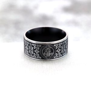 yunnique Retro Stainless Steel Men's <b>Ring</b> Cross Design Exorcist Style Gift Jewelry - Product Image 3