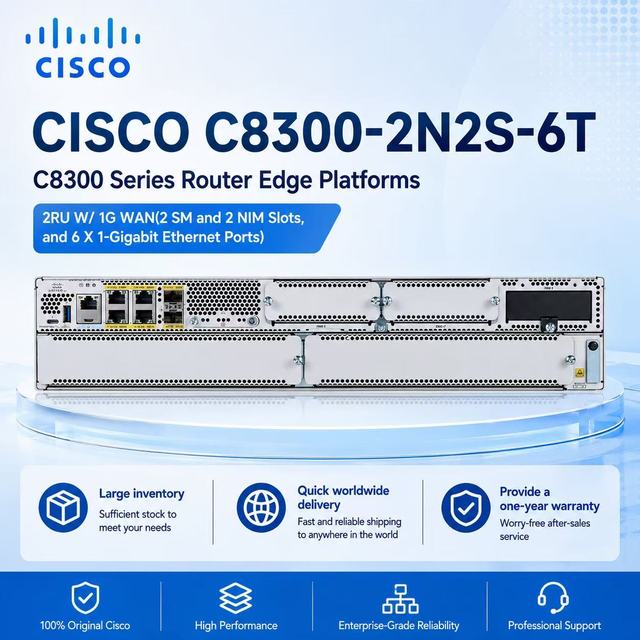 Cisco C8300-2N2S-6T C8300 Series Router Edge Platforms 2RU W/ 1G WAN(2 SM and 2 NIM Slots, and 6 X 1-Gigabit Ethernet Ports)