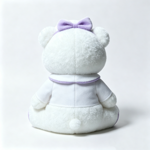 Customized Soft fuzzy teddy,White teddy <b>bear</b> plush with purple bow headband,White shirt with purple trim and <b>flower</b> embroidery - Product Image 3