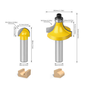 Lama Doppia in Carburo di Tungsteno con Gambo Rotondo da 6mm, 1/4" e 8mm, 45° #   Set di 6 Frese per Router con Corpo in Acciaio e Scatola in Legno - Product Image 6