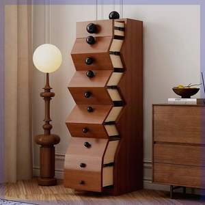 Cómoda de Madera Maciza de Estilo Retro Francés con Cinco Cajones, Gabinete de Almacenamiento de Estilo Vintage, Cómoda de Dormitorio de Forma Irregular - Product Image 2