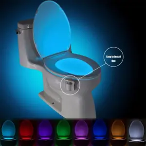 Luz noturna inteligente para assento de vaso sanitário com sensor de movimento, luz LED de fundo à prova d'água de 8 cores para vaso sanitário, luminária para banheiro