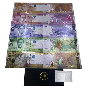 Personnalisé Philippines 20 50 100 200 500 peso Billet plaqué or non monétaire Billets en argent Asie artisanat argent pour la collection