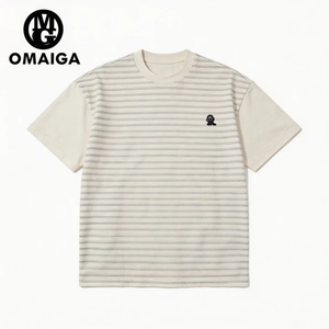 T-Shirt Casual da Uomo a Righe in 100% Cotone Personalizzabile di Alta Qualità con Stampa in Rilievo e Logo Personalizzato sul Davanti, Taglie Grandi - Product Image 2