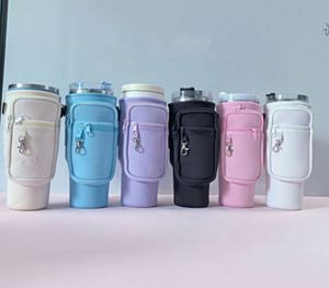 Custom Neoprene <b>Water</b> <b>Bottle</b> Carrier Bag for 40 oz Tumblers with Phone Pocket & Adjustable <b>Strap</b> - Product Image 3