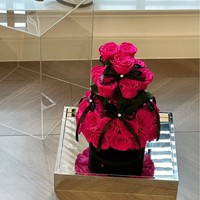 Cadeau de fleurs éternelles préservées, tour de gâteau romantique aux roses, arrangement artisanal en satin, boîte cadeau, ornement, fête des mères, Saint-Valentin