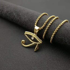 Collar con colgante de ojo de Horus de yunnique, amuleto egipcio de acero inoxidable dorado, símbolo del dios halcón, regalo de joyería - Product Image 4