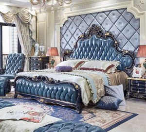 Ensemble de lit en cuir champagne haut de gamme européen 2026, double, en bois massif, style palais <span class=keywords><strong>français</strong></span> de luxe pour chambre principale de villa - Product Image 6