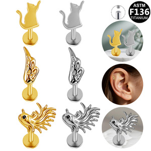 Piercing d'oreille en titane en forme d'animal, alliage de titane G23, filetage interne, bijoux de mode unisexe - Product Image 1