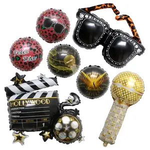 Hediye oyuncak yeni mikrofon güneş gözlüğü Hollywood Video kaydedici disko tema folyo balon doğum günü partisi dekorasyon malzemeleri