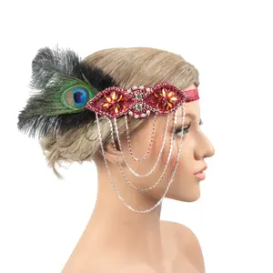 Gastby 宝石发饰羽毛头带对于女性厂销售