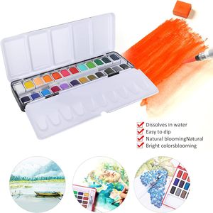 XinyiArt 24 Couleurs Premium Solide <span class=keywords><strong>Aquarelle</strong></span> Peinture Demi-Casseroles <span class=keywords><strong>Portable</strong></span> Voyage <span class=keywords><strong>Aquarelle</strong></span> Art Pigment <span class=keywords><strong>Kit</strong></span> avec Brosse pour Artistes - Product Image 4