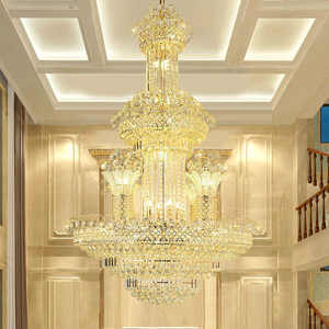Escalier suspendu grande lampe salon lustre en cristal d'or de luxe pour salle de banque - Product Image 1