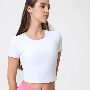 Women <b>Back</b> Drawstring Ruched Cutout Yoga Crop Top Short Sleeve Slim Stretch Athletic T-Shirt Built In <b>Bra</b> Pilates Workout Tee - Product Image 3