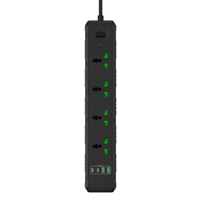 Smart Universal 4 AC Outlet USB PD Type C Charing Port South Africa Israel Power Strip Black Surge Protector