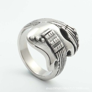 Guitar Shape <b>Titanium</b> Steel <b>Ring</b> Retro Silver Men's Punk Rock Jewelry Gift - Product Image 5