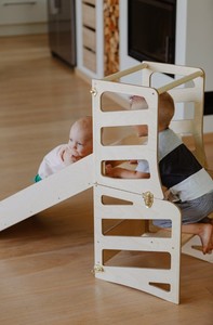 LM KIDS Kids 3in1 Tour d'apprentissage Tour <span class=keywords><strong>de</strong></span> bureau Montessori Tour en bois Cubes d'apprentissage Tour d'apprentissage extra sûre Tableau noir - Product Image 4