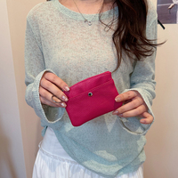 Dompet Pria Kulit Asli Dompet Wanita Mini Dua Lapis Tempat Kartu Kredit ID Dompet Koin Tas Penyimpanan Dompet Bisnis Pendek