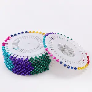 Magnetic Pin Cushion Round Shape with 100pcs White Plastic Head Pins, Purple