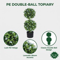 Arbre Topiaire Artificiel Triple Boule de 70 cm en PE, Feuillage de Buis Réaliste, Pot Noir, Résistant aux UV, Lot de 2, Sans Entretien