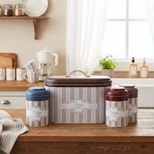 Juego de cocina de caja de lata redonda de 4 piezas, tapa de cúpula, diseño elegante - Product Image 3