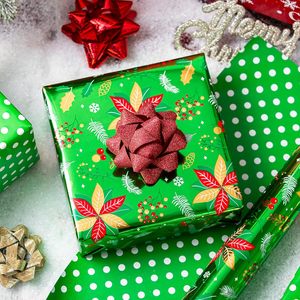Poinsettia Christmas Gift Wrapping Paper Green 17 Inch X 33 Feet Roll Anti Curl For Holiday Gift <b>Wrap</b> - Product Image 5