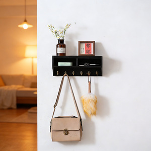 Wooden Key Rack Wall Mounted Entryway Storage Organizer With <b>Hooks</b> For Keys Glasses And Decor Charcoal <b>Black</b> Rectangle - Product Image 1