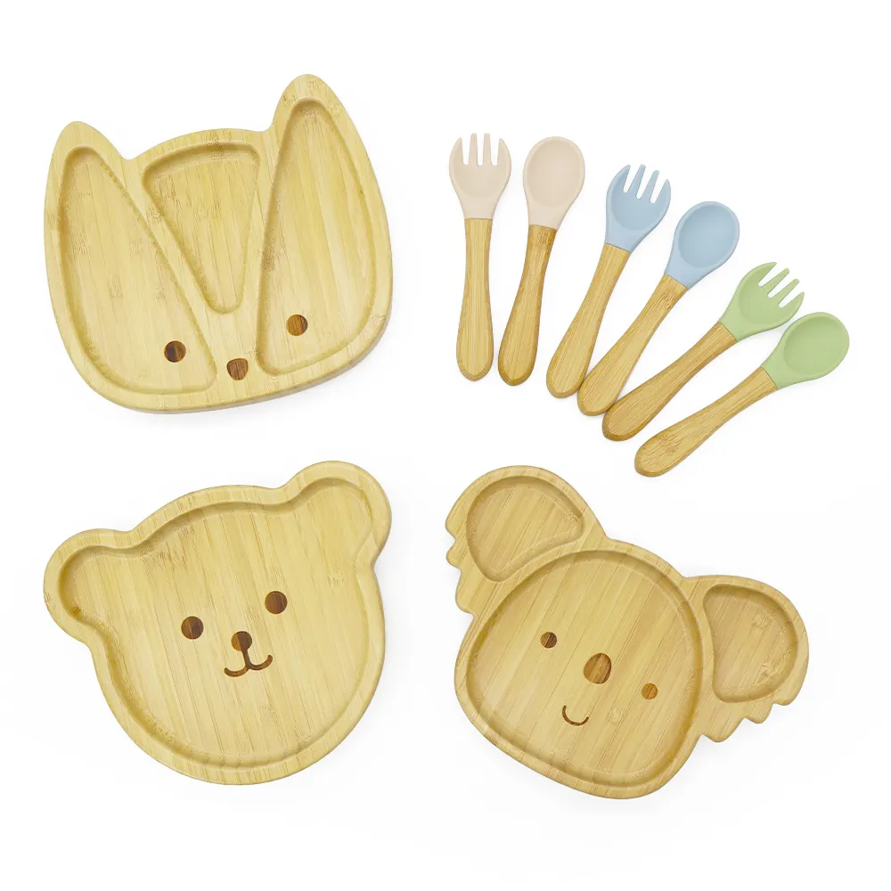 Fabriek Kinderen Servies Peuter Dierlijke Zuigkracht Baby Bamboe Borden Baby Voeding Set Bamboe