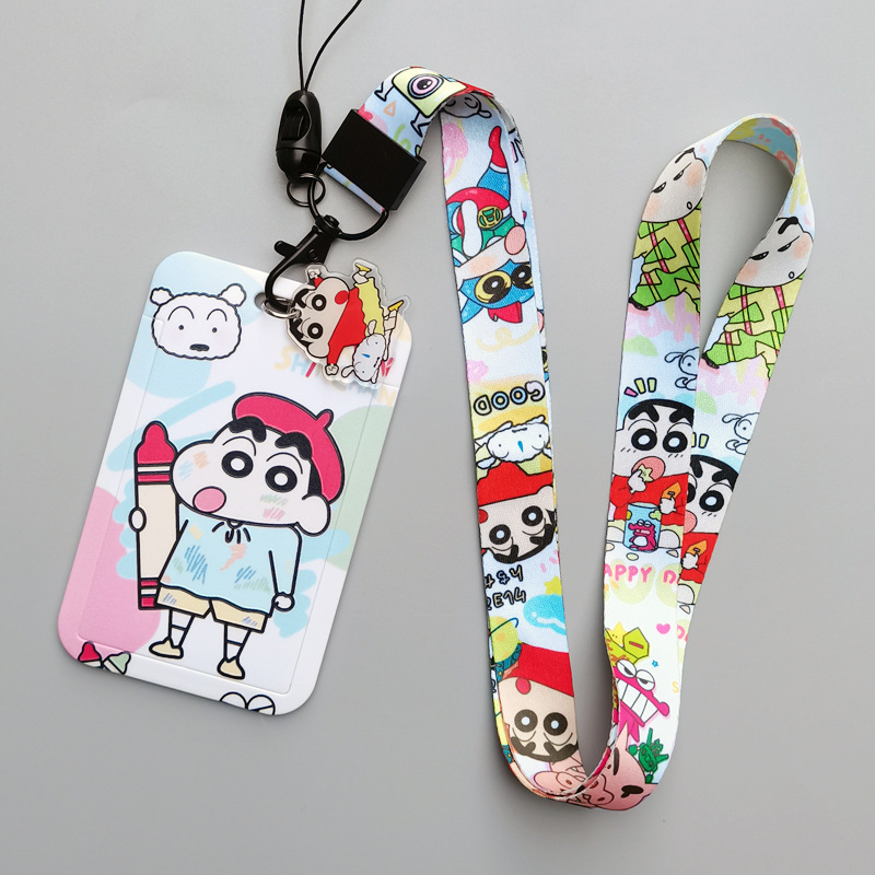 Japanese Cute Cartoon Shin-chan Card Holder Student Bus ID Name Badge Plastic Card Case Cover with Anti-Lost Lanyards Image 5