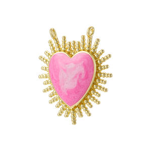 Pendentif HD453 en émail coloré et frais avec breloque cœur, double fermoir, cadre cœur soleil éclatant pour la vente en gros - Product Image 4