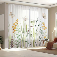 Rideaux à motifs floraux élégants bleus et roses, imprimés de fleurs de printemps, rideaux transparents naturels en mousseline pour chambre à coucher