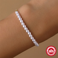 Bracelet délicat en argent sterling S925 avec perles d'eau douce de qualité AAAA, chaîne à maillons réglable, plaqué or, pour femmes, idéal pour les soirées