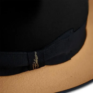 Black Fedora <b>Hat</b> With Tan Brim Unisex Adult 56-58CM Four Seasons Casual Wool Material Formal Style - Product Image 4