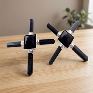 Cruz de Cristal de Turmalina Negra Hecha a Mano, Generador de Energía Orgónica, Piedra Preciosa Pulida, Herramienta de Sanación Reiki - Product Image 1