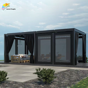 Pergola bioclimatique en aluminium Hanrui avec écran - Toit de terrasse extérieur imperméable à l'eau avec persiennes pour cour et balcon - Product Image 1